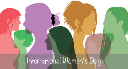 Group of women from different ethnicities standing together. Banner. International Women's Day. Vector