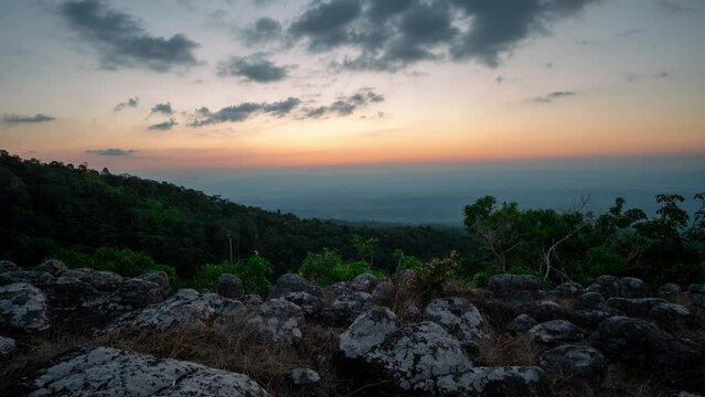 Time lapse of dry rock stones in Lan Hin Pum, Phu Hin Rong Kla National Park, Phitsanulok, Thailand. 