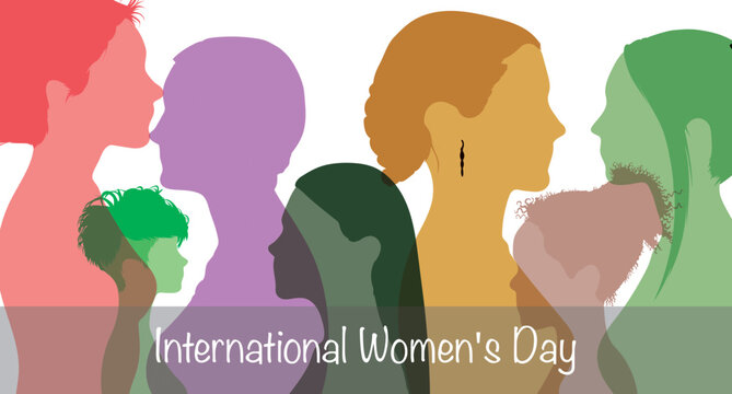 Women's Day is an international day celebrated on March 8th. Multicultural group of women. Standing side by side women of different ethnicities from different parts of the world.