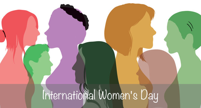 Group of women from different ethnicities stands together. International Women's Day. Group of women of different ages stands together. 