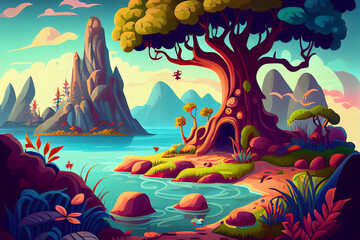 Cartoon Fairy tale beautiful landscape wallpaper