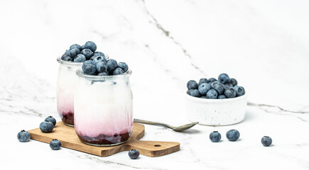 parfait blueberries with yogurt and blueberry jam. Healthy breakfast. Super food healthy eating...