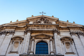 Church in Rome against the blue sky. Building, architecture, religion.