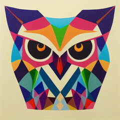 Fototapeta premium Owl geometric structure and multicolored print colorful symmet illustration Generative AI Content by Midjourney