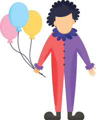 Curly Hair Clown Standing Vector Icon Design, Circus characters Symbol, Carnival performer Sign, Festival troupe Stock illustration, Jester with balloon Concept, 