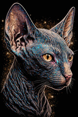 Sphinx cat in the stars. Generative AI.