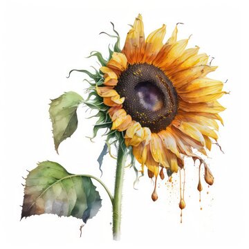 Sunflower watercolour. Sunflower watercolor isolated on white background illustration. Generative AI.