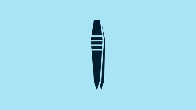 Blue Tweezers icon isolated on blue background. 4K Video motion graphic animation