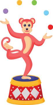 Juggler chimpanzee Vector Icon Design, Circus characters Symbol, Carnival performer Sign, Festival troupe Stock illustration, Talented Monkey Juggling Balls on a Podium Concept