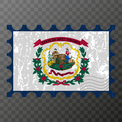 Postage stamp with West Virginia state grunge flag. Vector illustration.