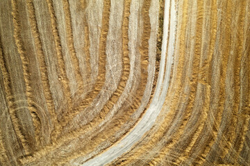 Aerial shot of a straw field left to dry .