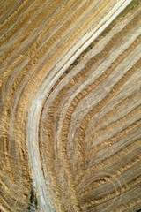 Aerial shot of a straw field left to dry .