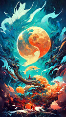 mid autumn festival style background abstract painting illustration art Generative AI Content by Midjourney
