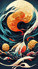mid autumn festival poster abstract painting illustration art Generative AI Content by Midjourney