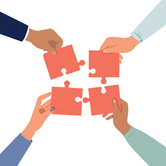 Obraz premium Hands holding puzzle, Symbol of teamwork, partnership and cooperation.