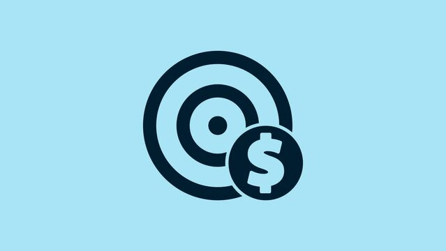 Blue Target with dollar symbol icon isolated on blue background. Investment target icon. Successful business concept. Cash or Money. 4K Video motion graphic animation