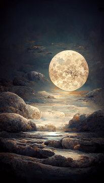 one big full moon background image illustration art Generative AI Content by Midjourney