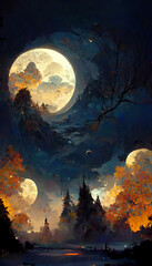 Obraz na płótnie Canvas mid autumn full moon in night sky illustration art Generative AI Content by Midjourney