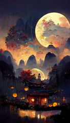beautiful only one mid autumn festival illustration art Generative AI Content by Midjourney