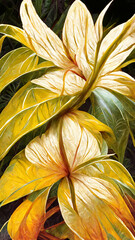 yellow colorful flower on dark tropical foliage nature background illustration Generative AI Content by Midjourney