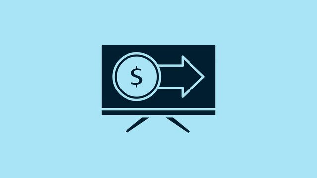 Blue Monitor with dollar symbol icon isolated on blue background. Online shopping concept. Earnings in the Internet, marketing. 4K Video motion graphic animation
