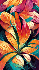 Obraz na płótnie Canvas colorful flower on dark tropical foliage nature background illustration Generative AI Content by Midjourney