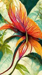 colorful flower on dark tropical foliage nature background illustration Generative AI Content by Midjourney