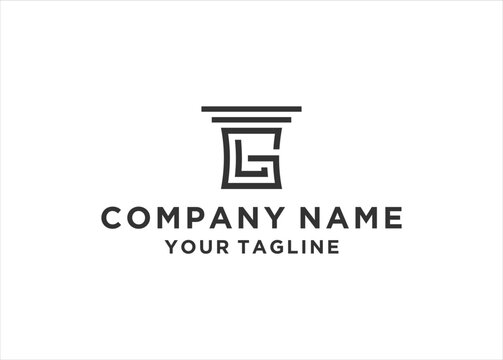 Creative Law firm pillar with GL letter logo design template	
