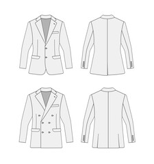 Single breasted and double breasted suit jacket vector template illustration set | white