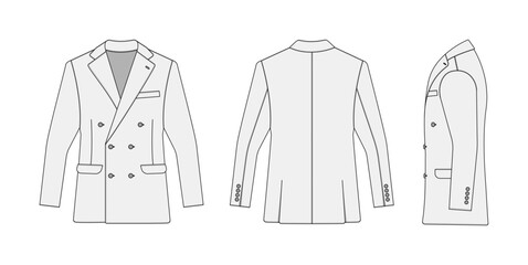 Double breasted suit jacket vector template illustration ( with side view) | white