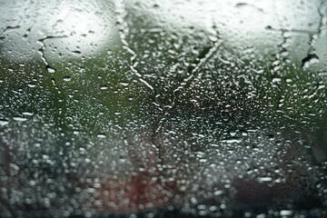 Raindrops on car glass