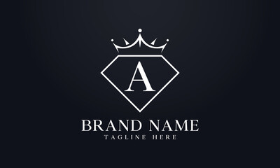 Fototapeta premium Diamond crown vector. Luxury queen logo for jewelry vector with letters