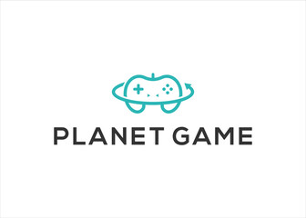 planet logo with joystick game logo design vector template