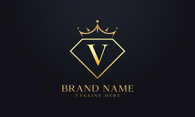 Diamond crown vector. Luxury queen logo for jewelry vector with letters