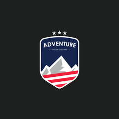 Adventure Logo Design Template with emblem and mountain icon. Perfect for business, company, restaurant, mobile, app, etc.