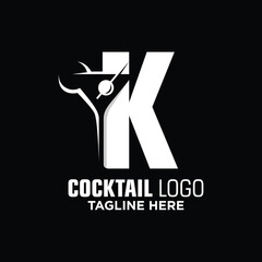 Letter K Cocktail Logo Design Template Inspiration, Vector Illustration.
