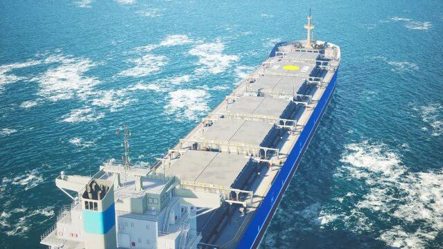 Oil Tanker (LPG or chemical) is floating at sea oil port terminal. Oil and gas petrochemical tanker offshore in open sea. Refinery industry cargo ship. Aerial View - 4K Resolution
