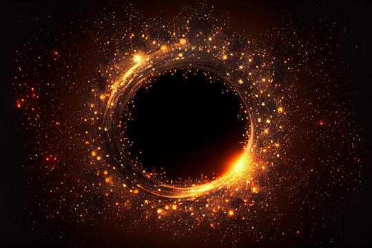 beautiful abstract effect, orange sparkle light circle frame in black background