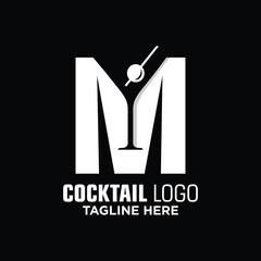 Letter M Cocktail Logo Design Template Inspiration, Vector Illustration.