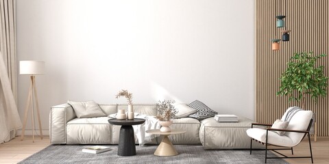 Sofa in modern home interior background, 3d render