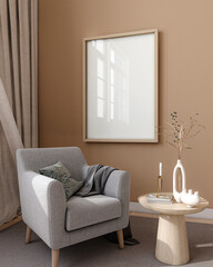 Frame mockup in living room interior, 3d render