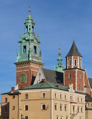 Fototapeta premium Close up of Wawel castle roofs and building materials (brick, stone, copper,...)