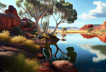 Foto op Aluminium Australia landscape with mountains. Generative AI Art. Beautiful view. © Sci-Fi Agent