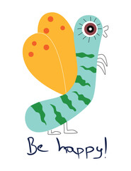One vector colored monster with text. 
Funny and kind monster for printing with white background.
