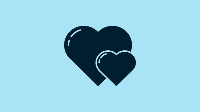 Blue Heart icon isolated on blue background. Romantic symbol linked, join, passion and wedding. Valentine day symbol. 4K Video motion graphic animation