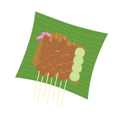 Illustration of Sate Kere, traditional skewer or satay from Surakarta or Solo, Indonesia. Sate Kere is made from tofu-making waste. Suitable for Indonesian food menu and infographic.