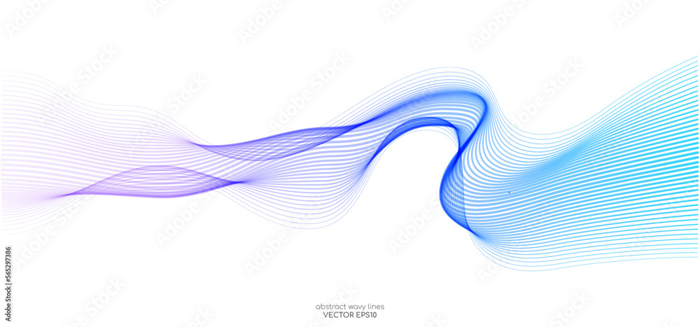 Aufkleber Vector wave lines smooth curve flowing dynamic colorful gradient blue purple pink isolated on white background for concept of technology, digital, communication, science, music