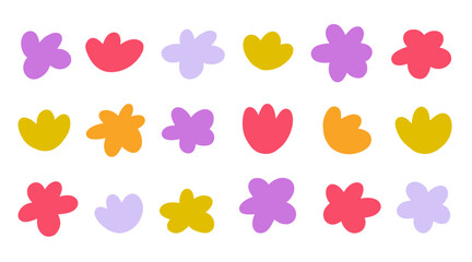 Simple flowers hand drawn colorful silhouette set