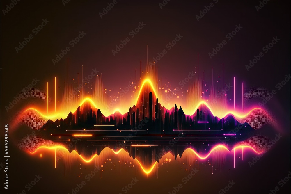 Aufkleber Abstract Sound waves. Frequency audio waveform, music wave HUD interface elements, voice graph signal cyberpunk, Generative ai