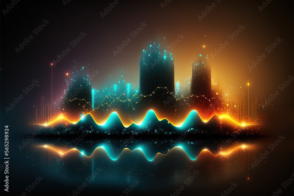 Poster Abstract Sound waves. Frequency audio waveform, music wave HUD interface elements, voice graph signal cyberpunk, Generative ai